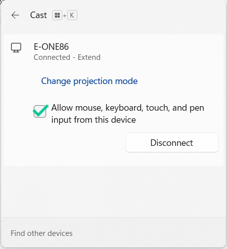 wifi direct connection pc and miracast on e-one