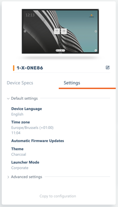 overview of all touch screen settings